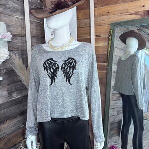 NWOT Vocal Gray Angel Wing Cropped Drop Shoulder Sweater Top